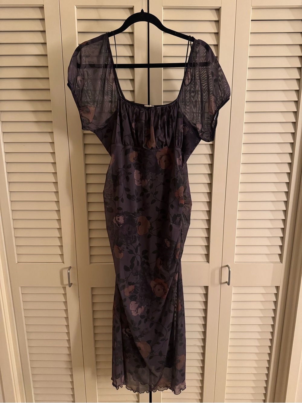 MAEVE Sheer Floral Midi Dress in Dusty Plum - Picture 1 of 4